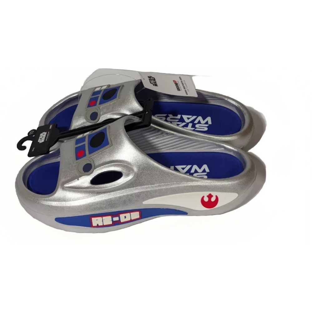 Star Wars Novelty Sport Disney R2 D2 Slides Silver Sandal Mens Size 10 NEW - Picture 3 of 6